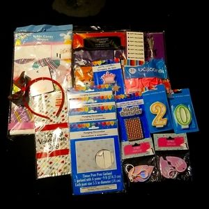 Party supplies NWT EXCEPT 1 ITEM USED..table covers, balloons, BDAY CANDLES more